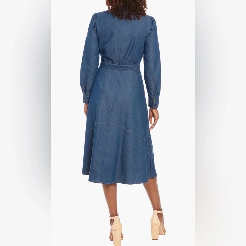 London Times Tie West Long Sleeve Denim Dress B3231
